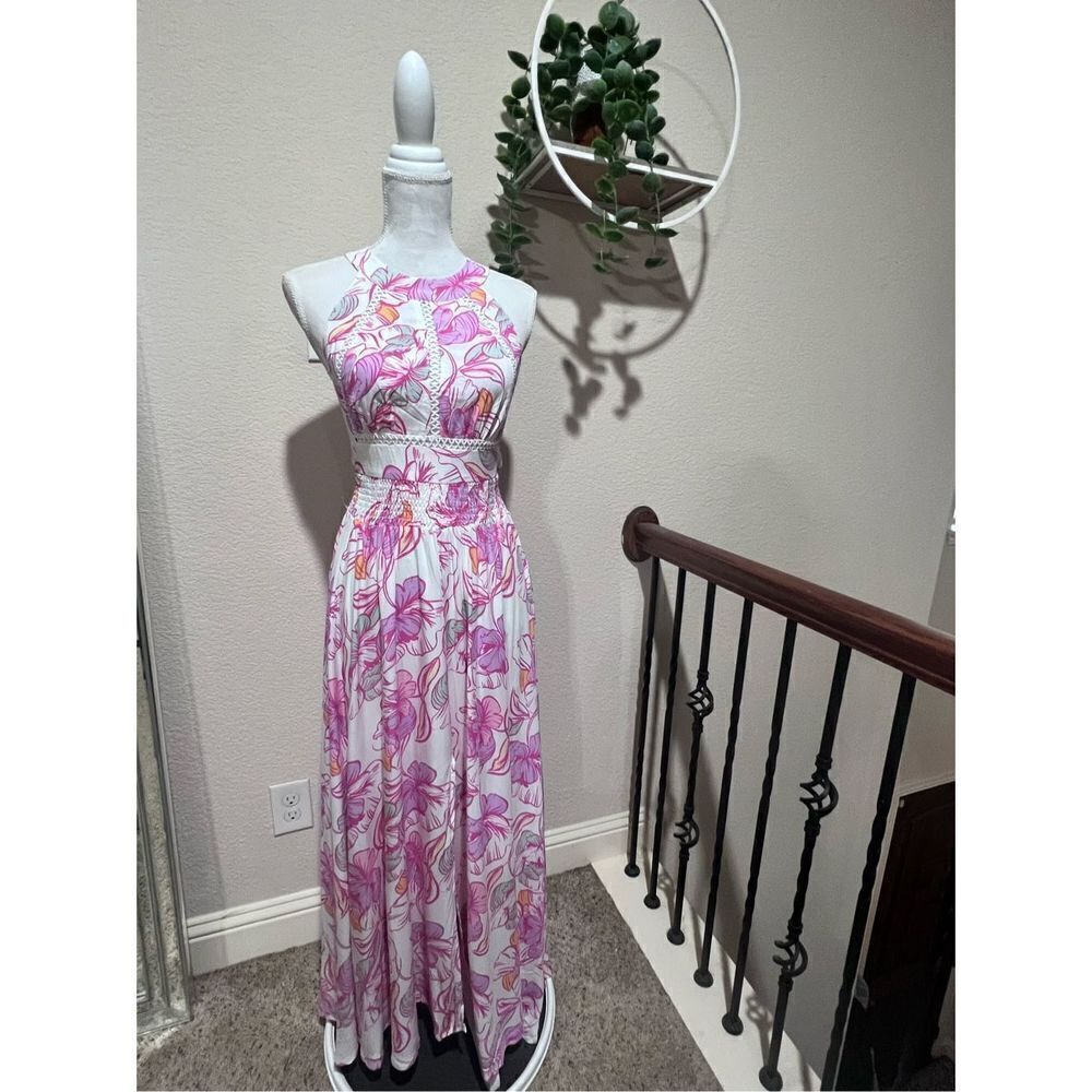 Able the Label for Anthropologie open back floral maxi dress, sz S NWT